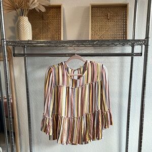 Miami Tan and Brown Ruffled Bell Sleeve Blouse